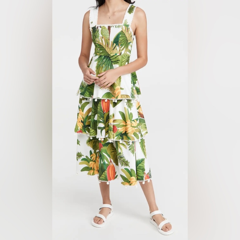 Farm Rio White Cocoa Forest Midi Dress Size: XS